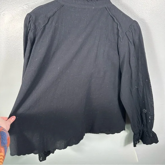 Ba&sh Black Cotton Ruffle Neckline Lady Shirt Size 6 Sophisticated Cottagecore - Picture 12 of 14